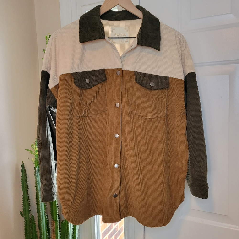 Altar'd State Color Block‎ Corduroy Snap Up Shacket, Size XS Oversized